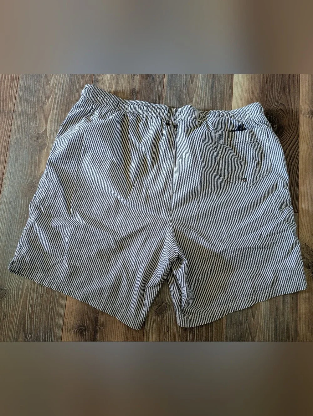 Lands End Blue & White Striped Pocketed Swim Trunks Shorts Mens XL 40-42